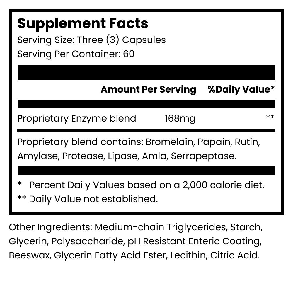 Vitalzym Extra Strength 180 count Supplement Facts 